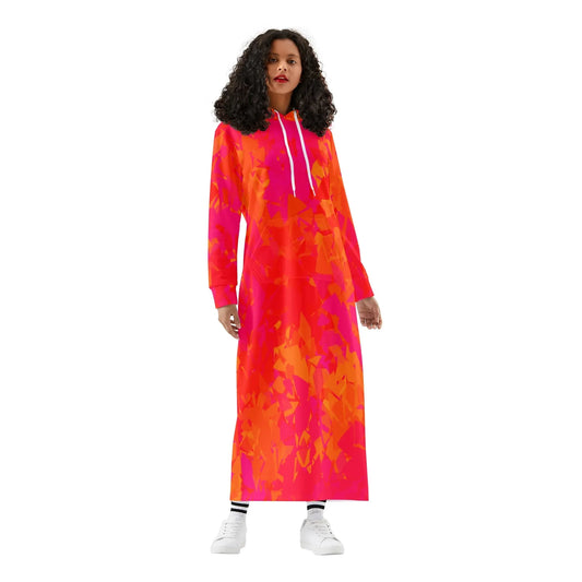 red-crystal-damen-maxi-hoodiekleid-knochellanges-kapuzenkleid-aus-weich-angerautem-fleece-hoodiekleid-jlr-design-1 - JLR Design