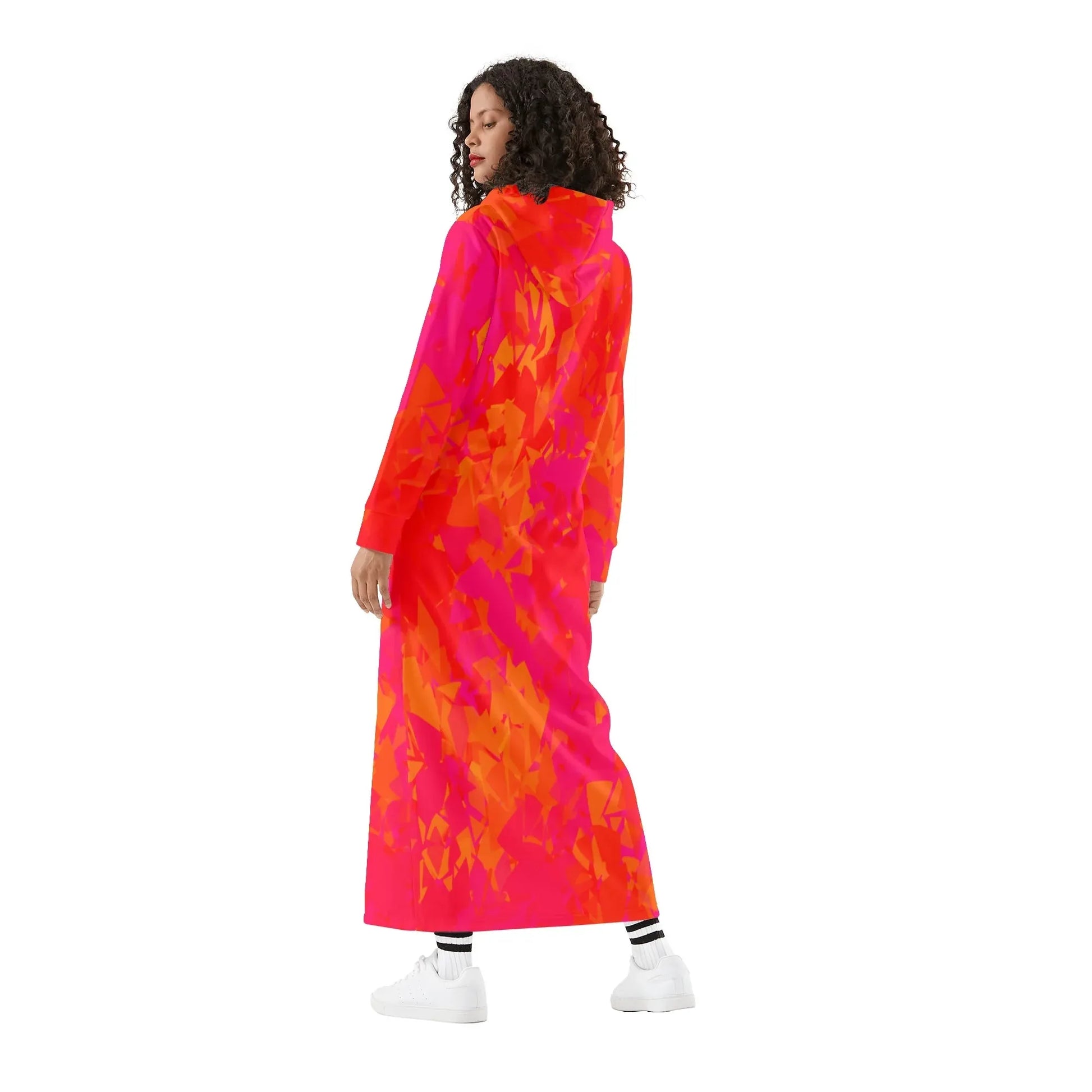 red-crystal-damen-maxi-hoodiekleid-knochellanges-kapuzenkleid-aus-weich-angerautem-fleece-hoodiekleid-jlr-design-2 - JLR Design