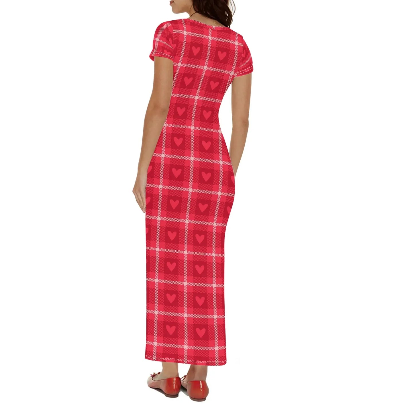 red-flanell-heart-short-sleeve-long-dress-long-dress-jlr-design-2 - JLR Design