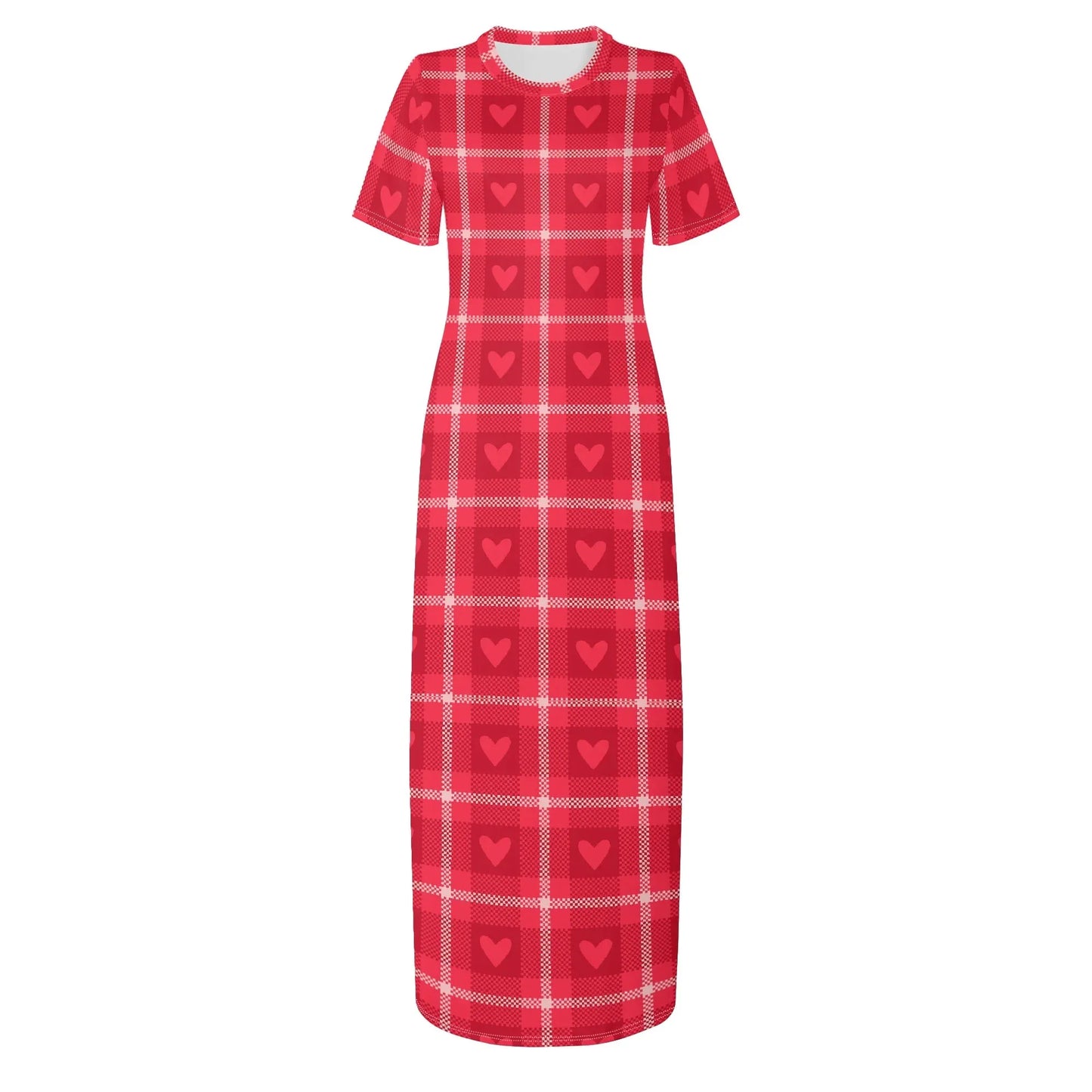 red-flanell-heart-short-sleeve-long-dress-long-dress-jlr-design-3 - JLR Design