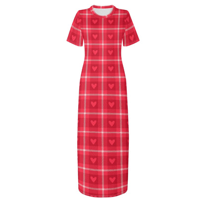 red-flanell-heart-short-sleeve-long-dress-long-dress-jlr-design-3 - JLR Design