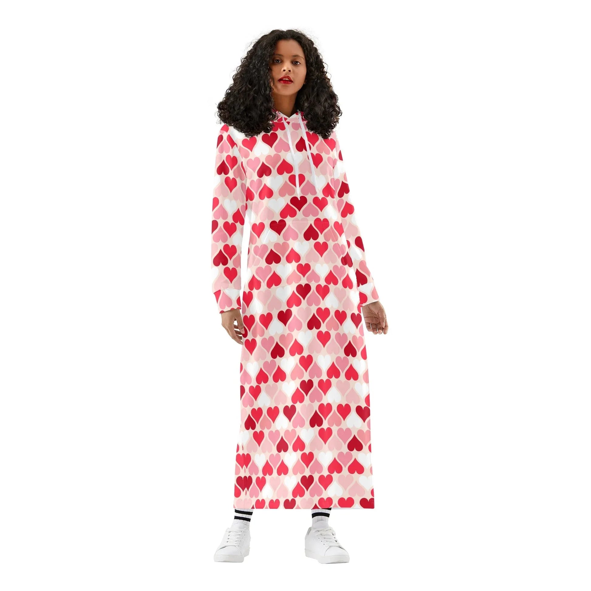 red-hearts-damen-maxi-hoodiekleid-knochellanges-kapuzenkleid-aus-weich-angerautem-fleece-hoodiekleid-jlr-design-1 - JLR Design