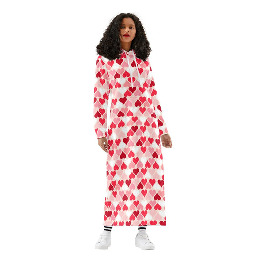 red-hearts-damen-maxi-hoodiekleid-knochellanges-kapuzenkleid-aus-weich-angerautem-fleece-hoodiekleid-jlr-design-1 - JLR Design