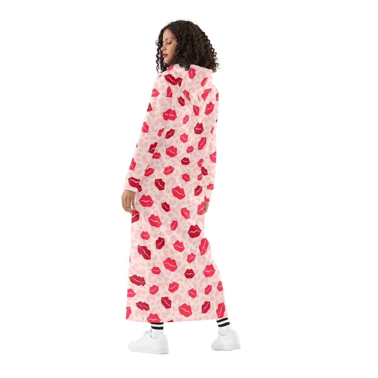 red-lips-damen-maxi-hoodiekleid-knochellanges-kapuzenkleid-aus-weich-angerautem-fleece-hoodiekleid-jlr-design-2 - JLR Design