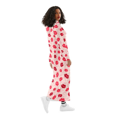 red-lips-damen-maxi-hoodiekleid-knochellanges-kapuzenkleid-aus-weich-angerautem-fleece-hoodiekleid-jlr-design-3 - JLR Design