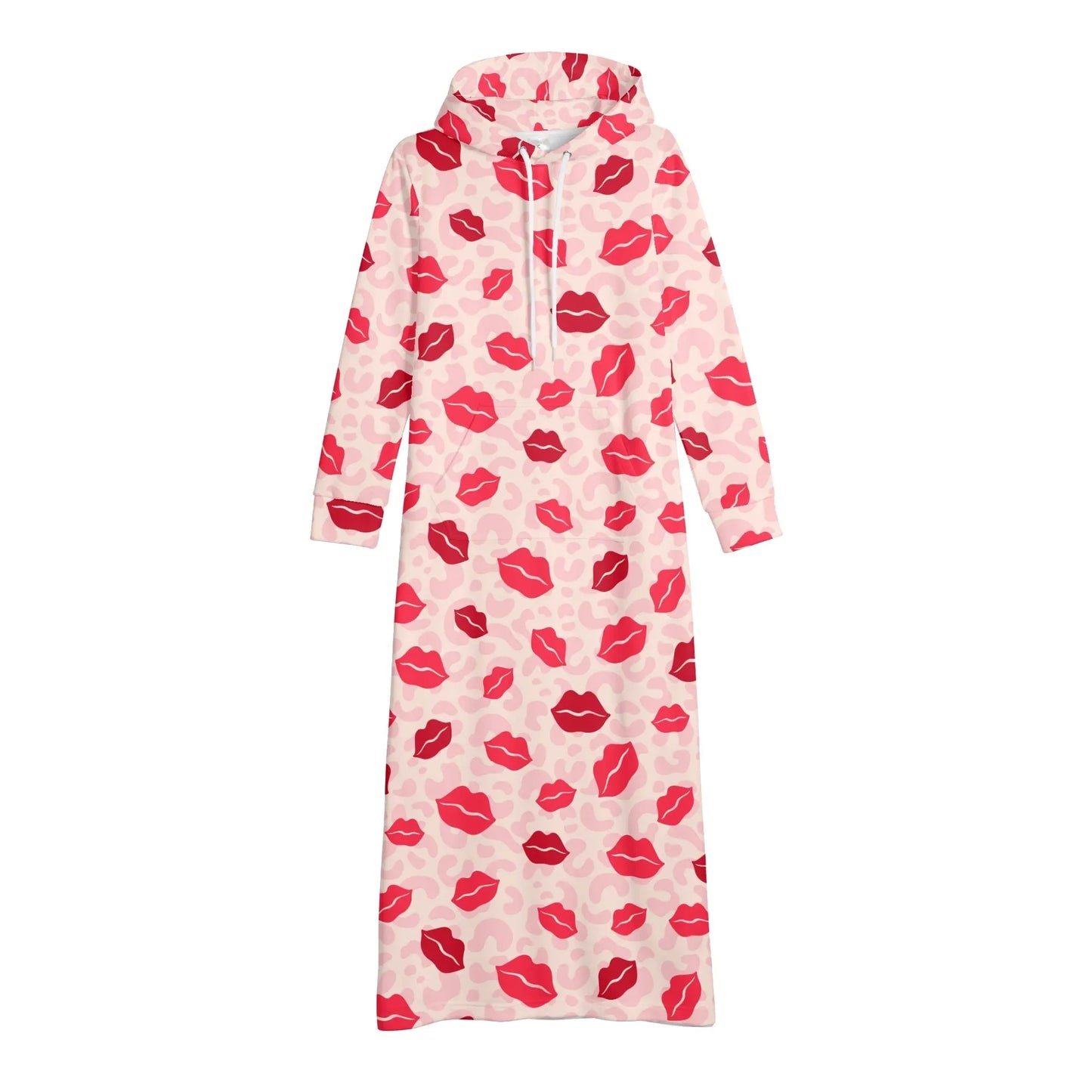 red-lips-damen-maxi-hoodiekleid-knochellanges-kapuzenkleid-aus-weich-angerautem-fleece-hoodiekleid-jlr-design-4 - JLR Design