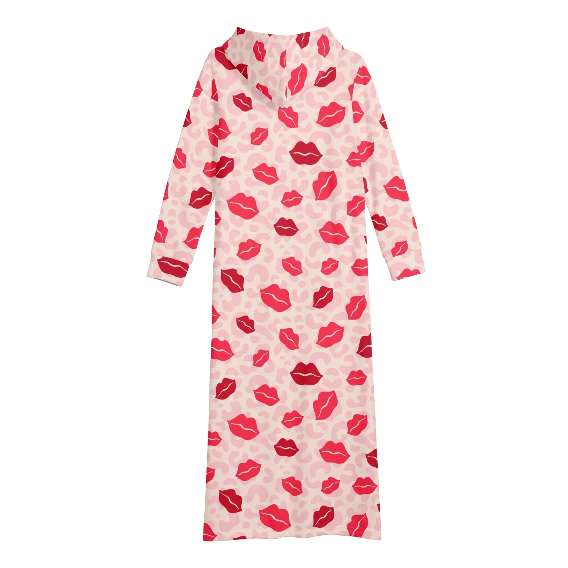 red-lips-damen-maxi-hoodiekleid-knochellanges-kapuzenkleid-aus-weich-angerautem-fleece-hoodiekleid-jlr-design-5 - JLR Design