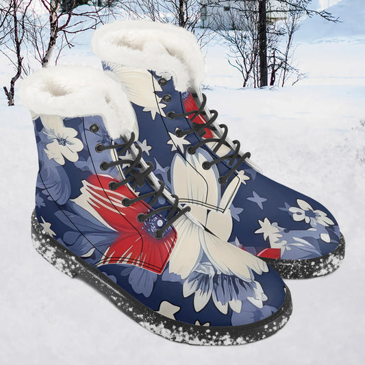 red-white-blue-flower-faux-fur-leder-boots-boots-jlr-design-1 - JLR Design