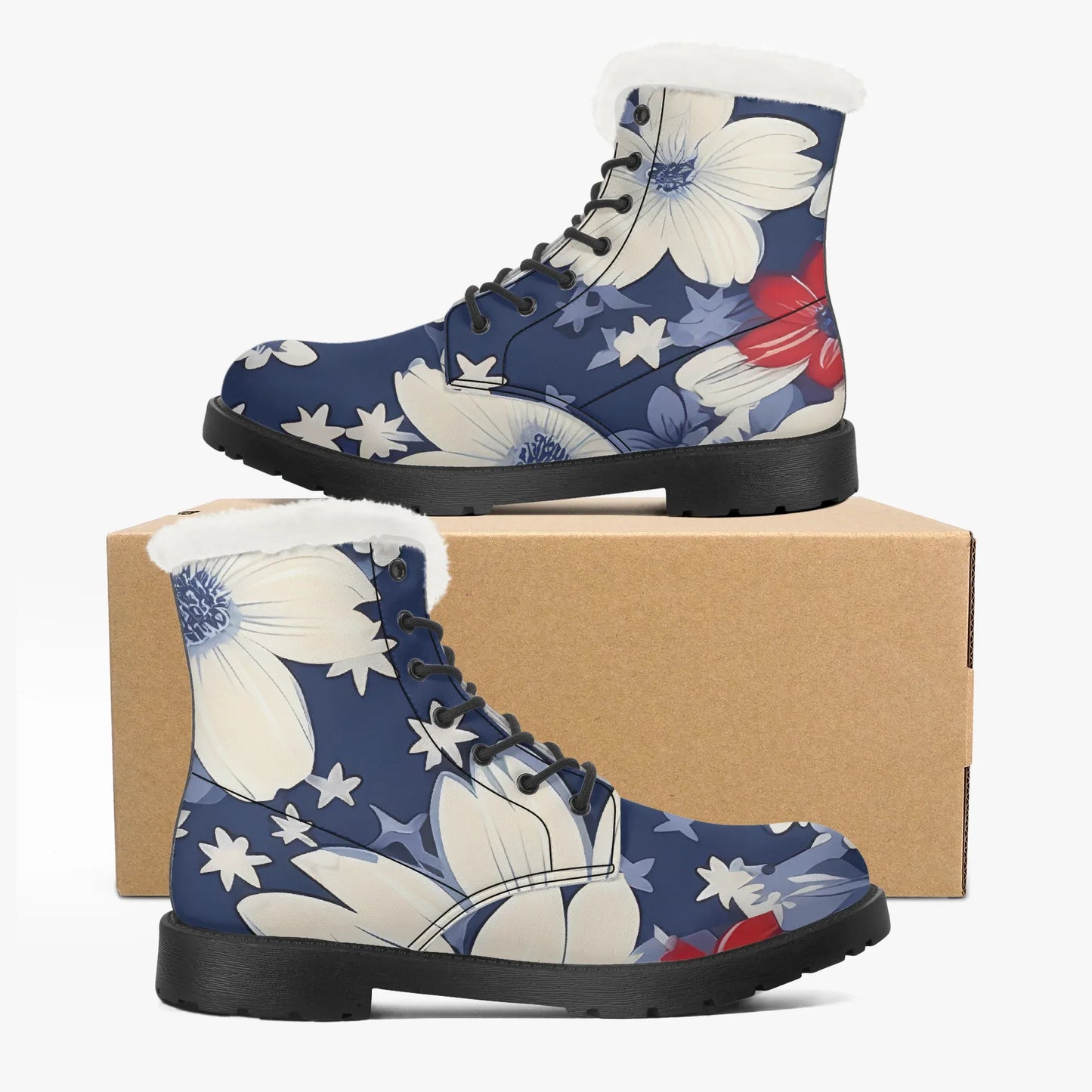 red-white-blue-flower-faux-fur-leder-boots-boots-jlr-design-5 - JLR Design