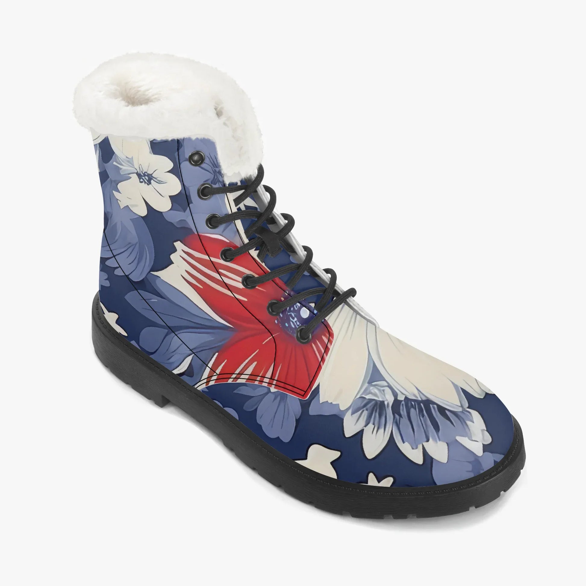 red-white-blue-flower-faux-fur-leder-boots-boots-jlr-design-7 - JLR Design