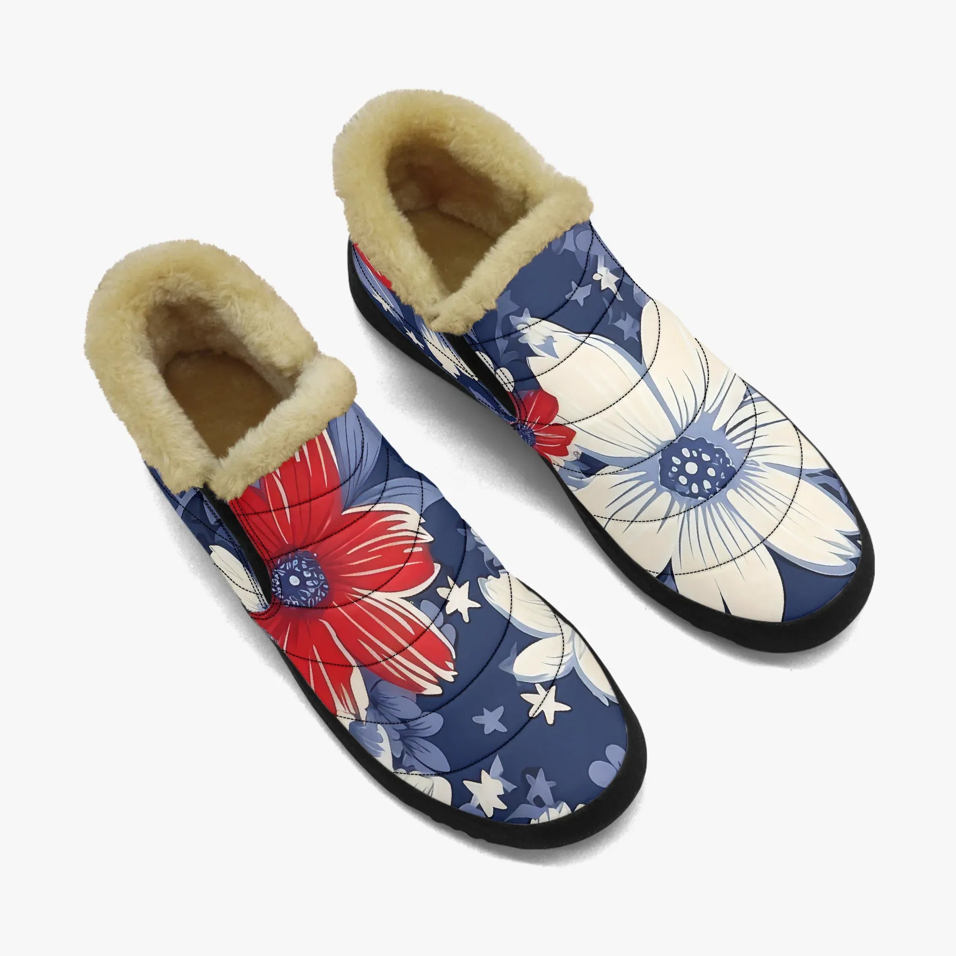 red-white-blue-flowers-faux-fur-slipper-slipper-jlr-design-2 - JLR Design