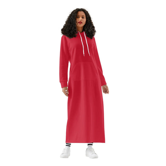 rotes-damen-maxi-hoodiekleid-knochellanges-kapuzenkleid-aus-weich-angerautem-fleece-hoodiekleid-jlr-design-1 - JLR Design