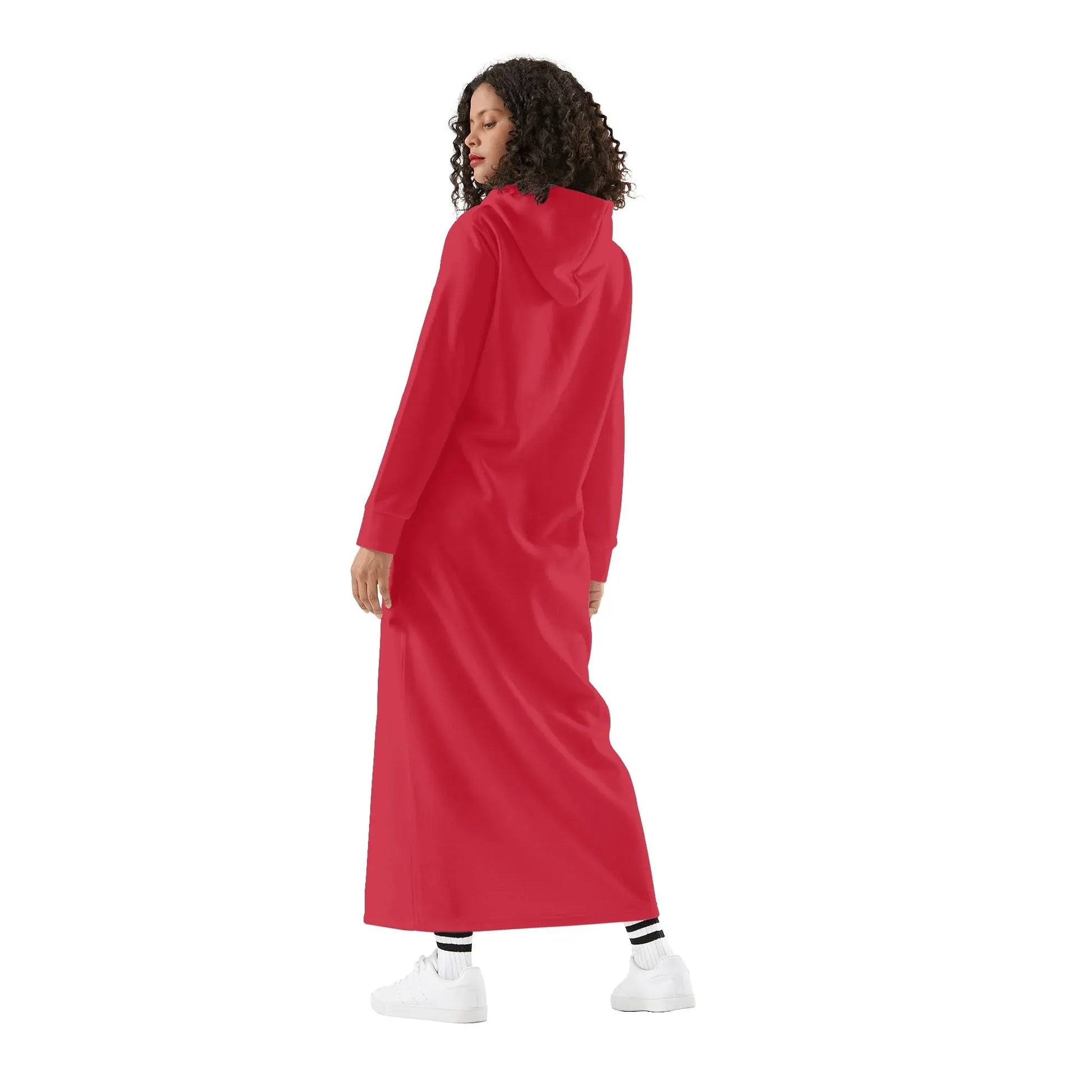 rotes-damen-maxi-hoodiekleid-knochellanges-kapuzenkleid-aus-weich-angerautem-fleece-hoodiekleid-jlr-design-2 - JLR Design