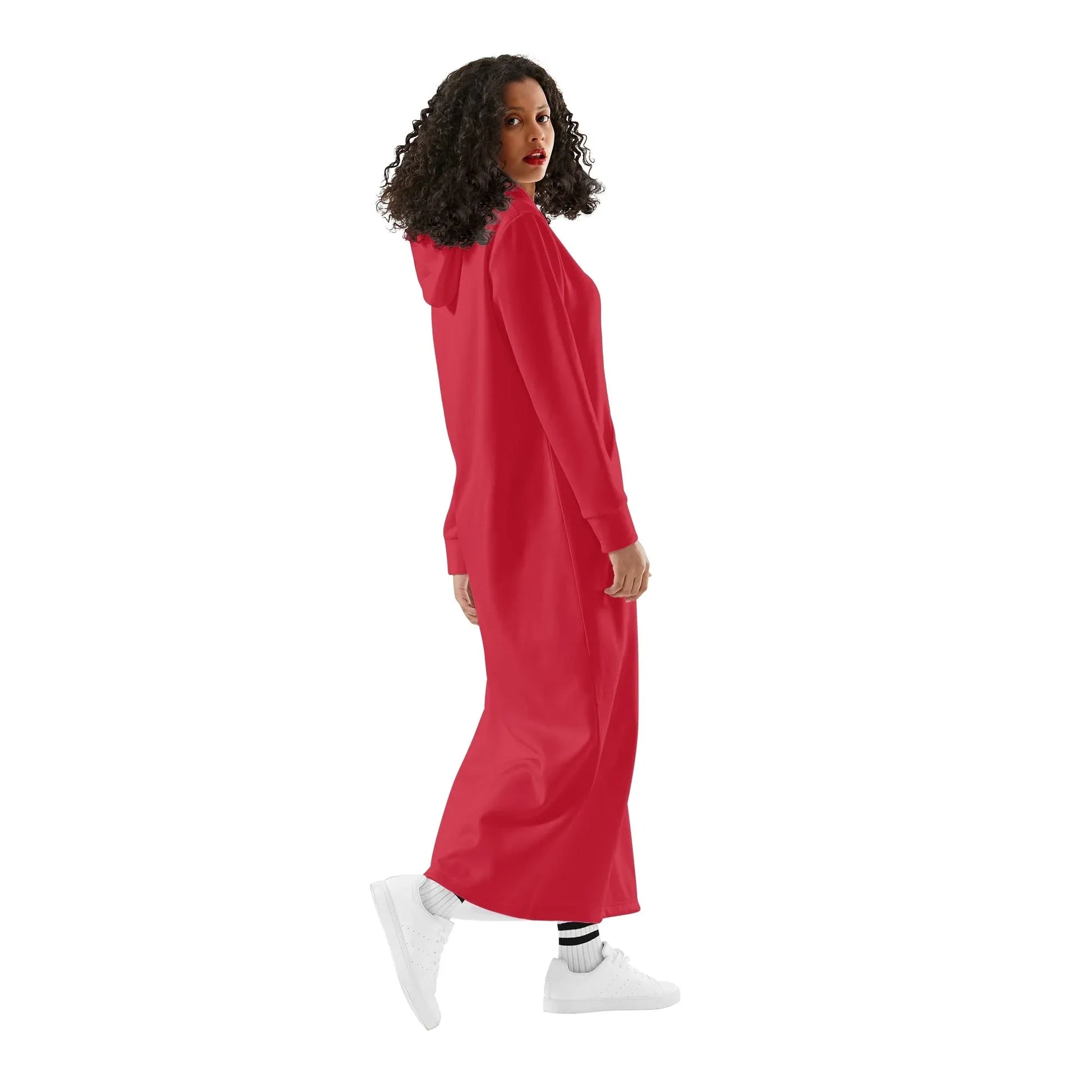 rotes-damen-maxi-hoodiekleid-knochellanges-kapuzenkleid-aus-weich-angerautem-fleece-hoodiekleid-jlr-design-3 - JLR Design