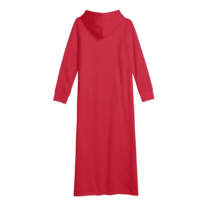 rotes-damen-maxi-hoodiekleid-knochellanges-kapuzenkleid-aus-weich-angerautem-fleece-hoodiekleid-jlr-design-5 - JLR Design
