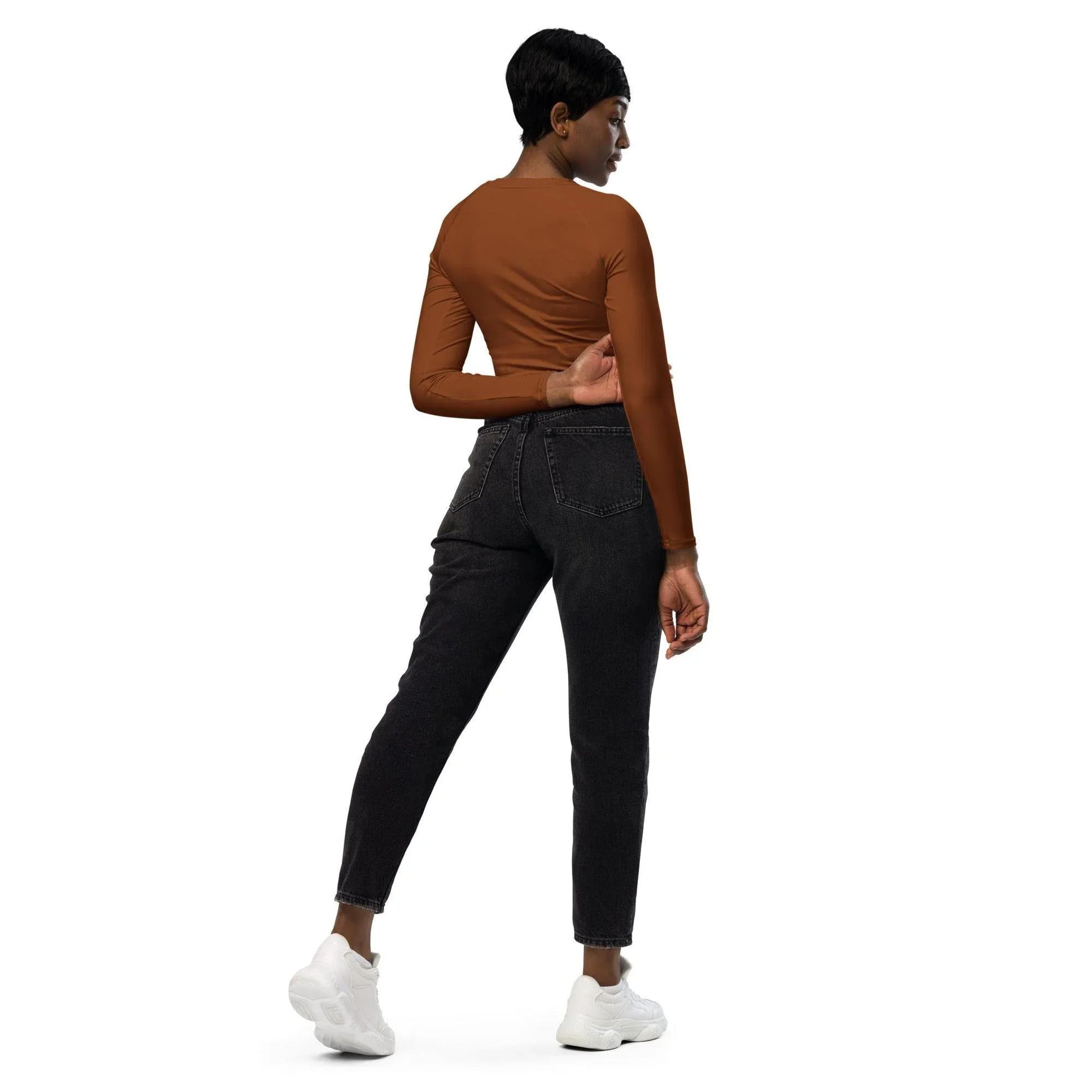saddle-brown-long-sleeve-damen-crop-top-long-sleeve-crop-top-jlr-design-4 - JLR Design