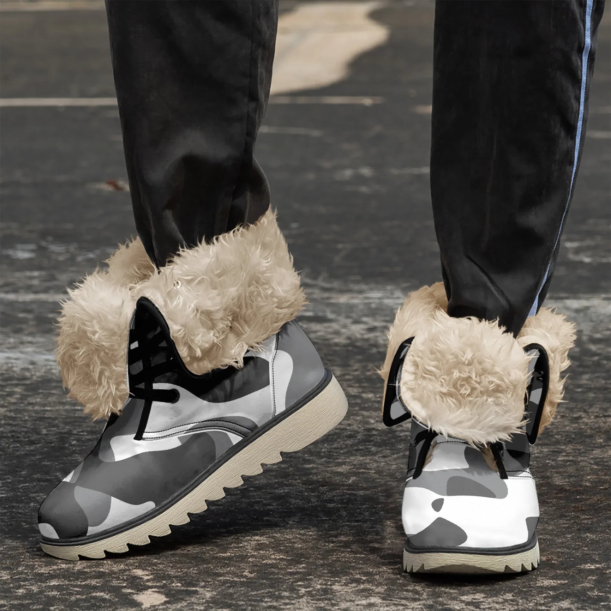 schwarz-grau-weiss-camouflage-chic-boots-mit-pluschfutter-stiefel-jlr-design-3 - JLR Design