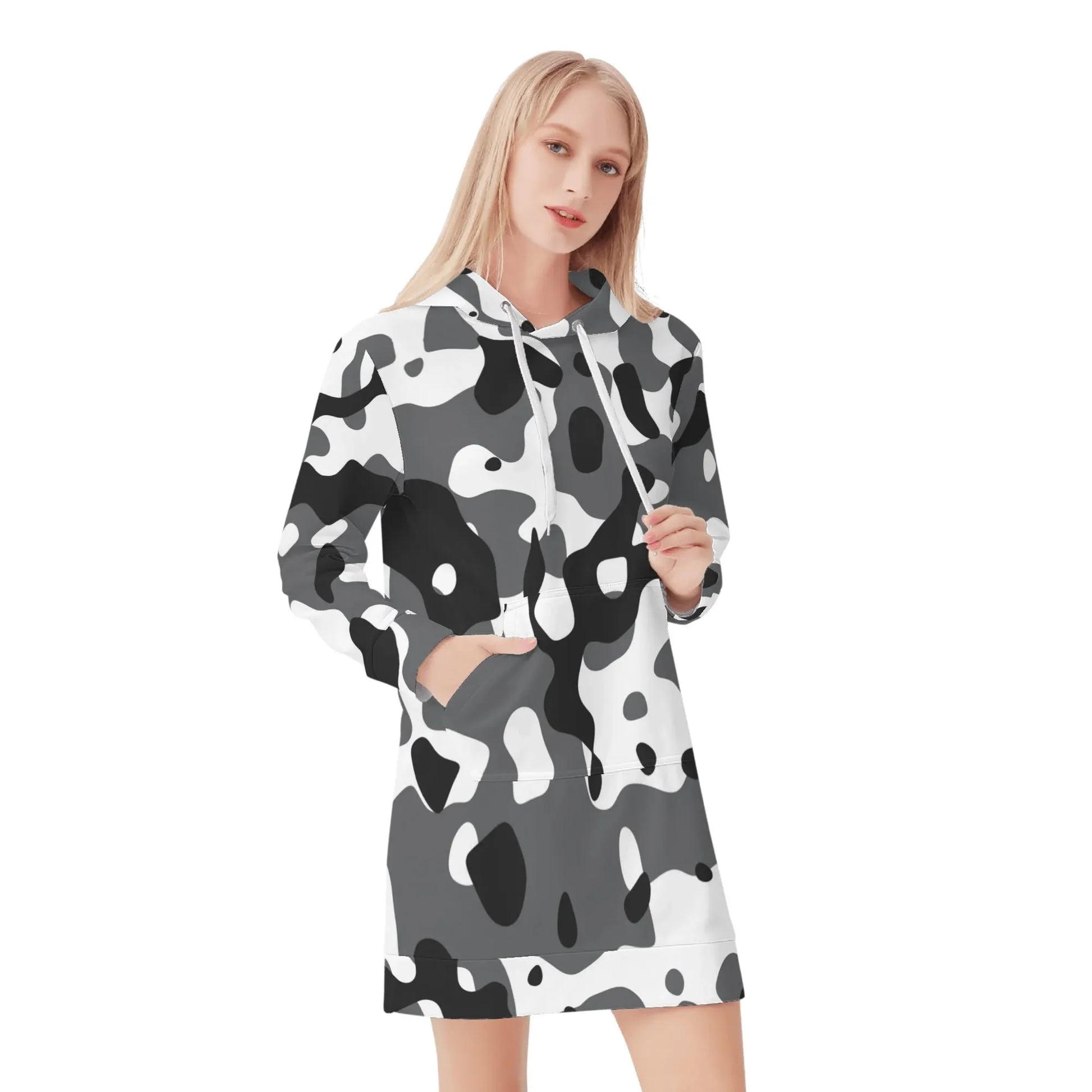 schwarz-grau-weiss-camouflage-damen-hoodiekleid-warmes-velvet-kapuzenkleid-aus-weichem-samt-fleece-hoodiekleid-jlr-design-1 - JLR Design