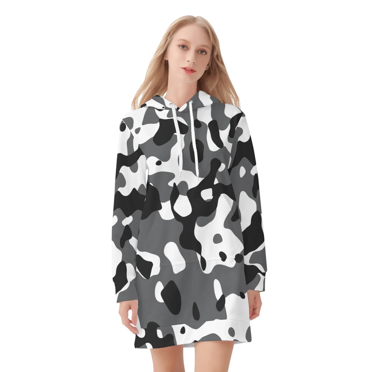 schwarz-grau-weiss-camouflage-damen-hoodiekleid-warmes-velvet-kapuzenkleid-aus-weichem-samt-fleece-hoodiekleid-jlr-design-3 - JLR Design