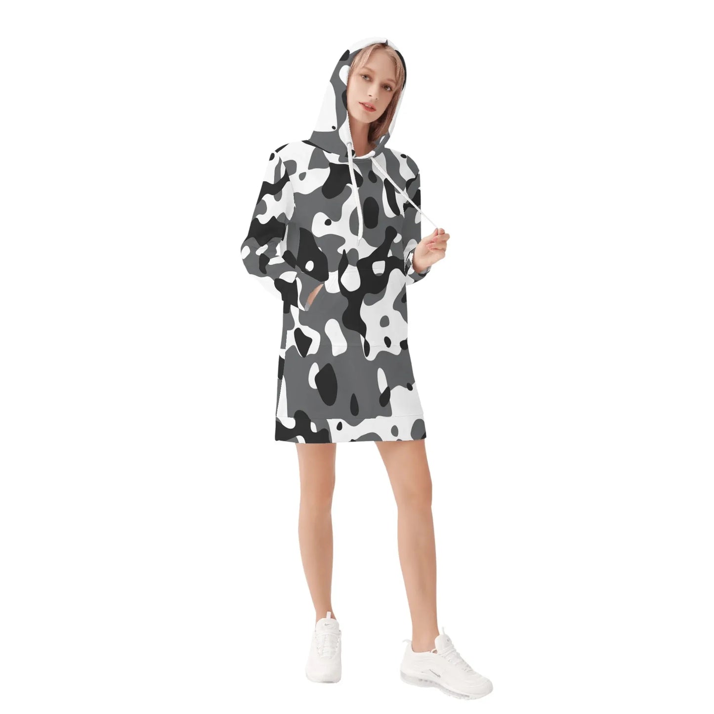 schwarz-grau-weiss-camouflage-damen-hoodiekleid-warmes-velvet-kapuzenkleid-aus-weichem-samt-fleece-hoodiekleid-jlr-design-4 - JLR Design