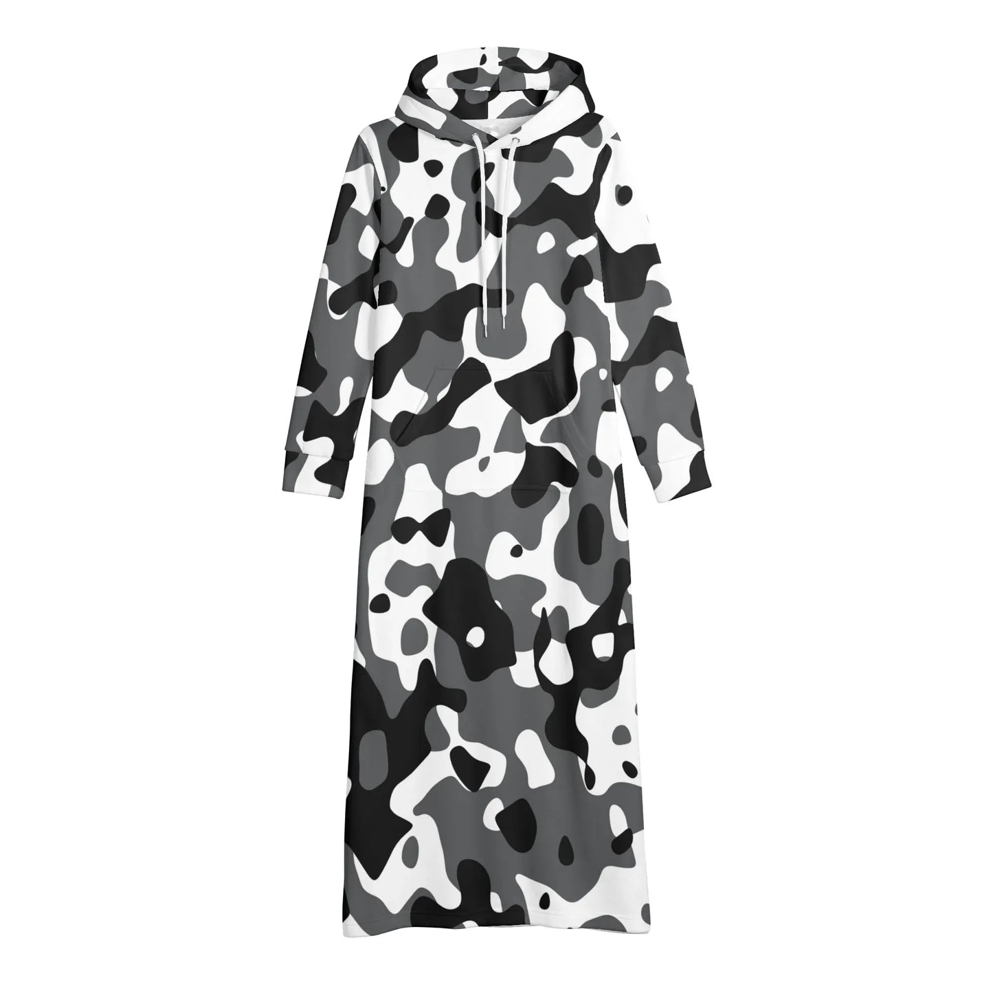 schwarz-grau-weiss-camouflage-damen-maxi-hoodiekleid-knochellanges-kapuzenkleid-aus-weich-angerautem-fleece-hoodiekleid-jlr-design-4 - JLR Design