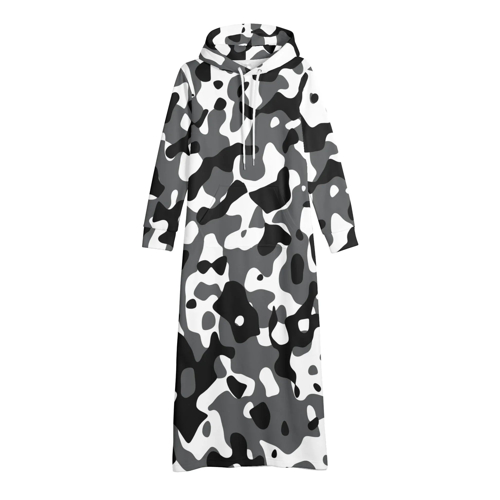 schwarz-grau-weiss-camouflage-damen-maxi-hoodiekleid-knochellanges-kapuzenkleid-aus-weich-angerautem-fleece-hoodiekleid-jlr-design-4 - JLR Design