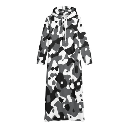 schwarz-grau-weiss-camouflage-damen-maxi-hoodiekleid-knochellanges-kapuzenkleid-aus-weich-angerautem-fleece-hoodiekleid-jlr-design-4 - JLR Design
