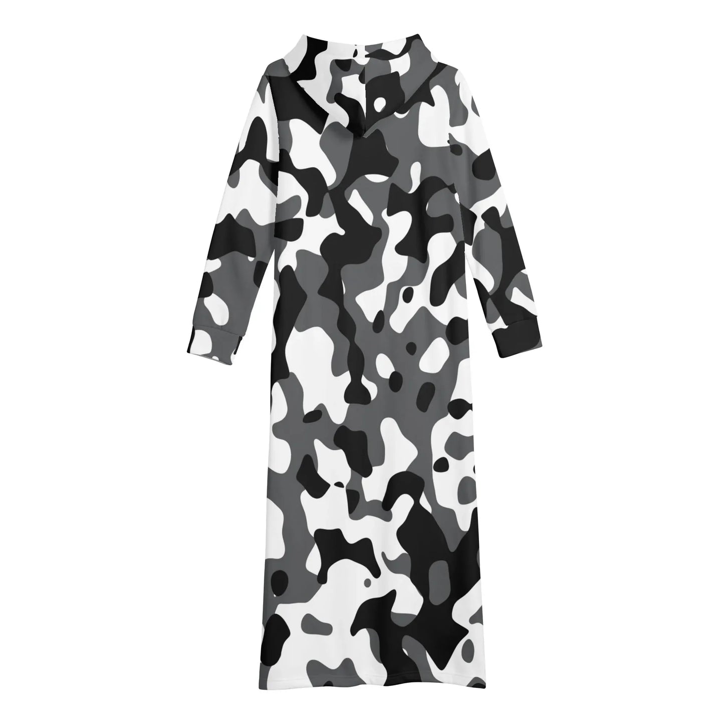 schwarz-grau-weiss-camouflage-damen-maxi-hoodiekleid-knochellanges-kapuzenkleid-aus-weich-angerautem-fleece-hoodiekleid-jlr-design-5 - JLR Design