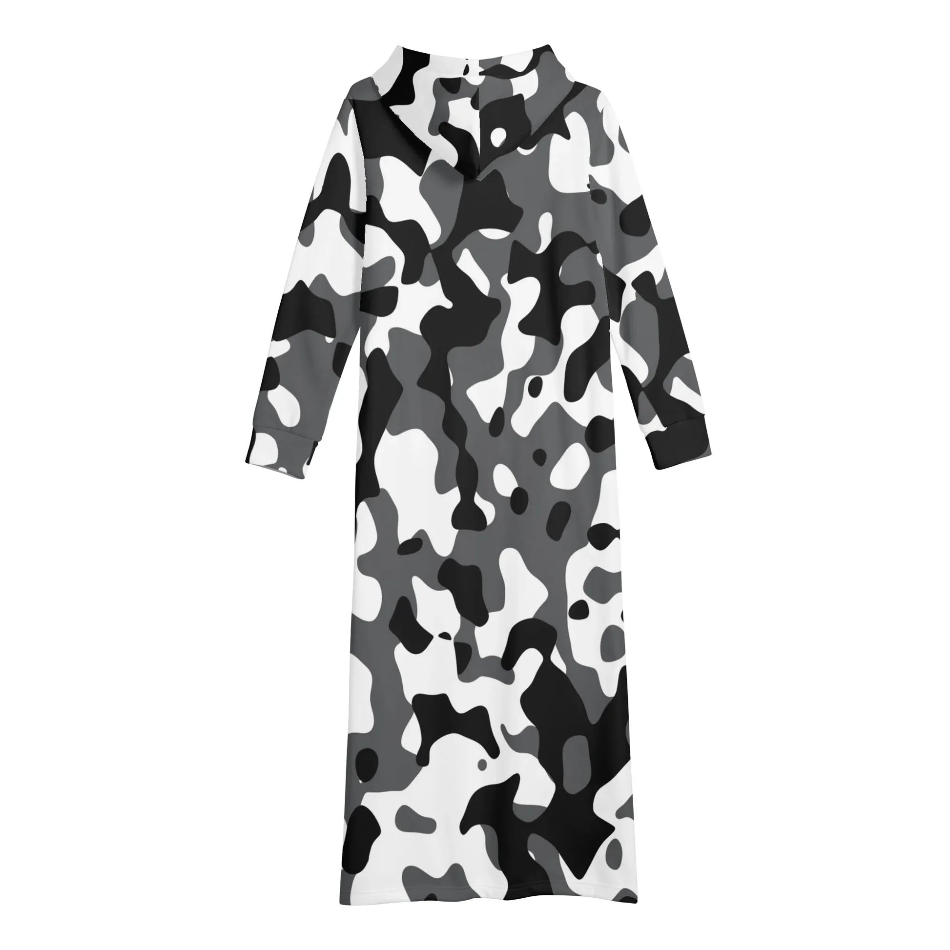 schwarz-grau-weiss-camouflage-damen-maxi-hoodiekleid-knochellanges-kapuzenkleid-aus-weich-angerautem-fleece-hoodiekleid-jlr-design-5 - JLR Design
