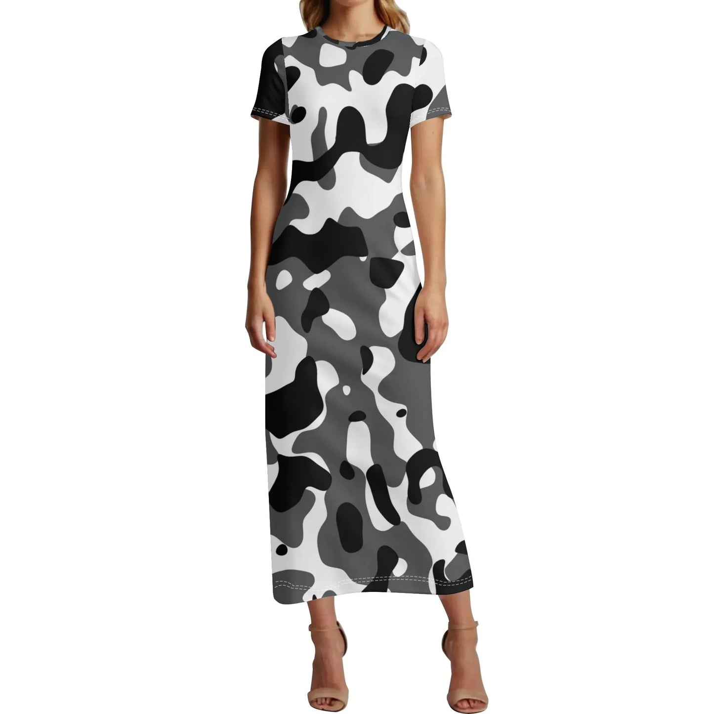 schwarz-grau-weiss-camouflage-short-sleeve-long-dress-long-dress-jlr-design-1 - JLR Design