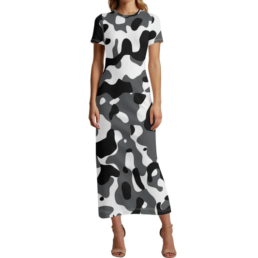 schwarz-grau-weiss-camouflage-short-sleeve-long-dress-long-dress-jlr-design-1 - JLR Design