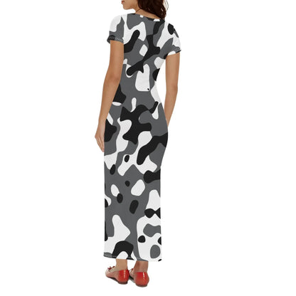 schwarz-grau-weiss-camouflage-short-sleeve-long-dress-long-dress-jlr-design-2 - JLR Design