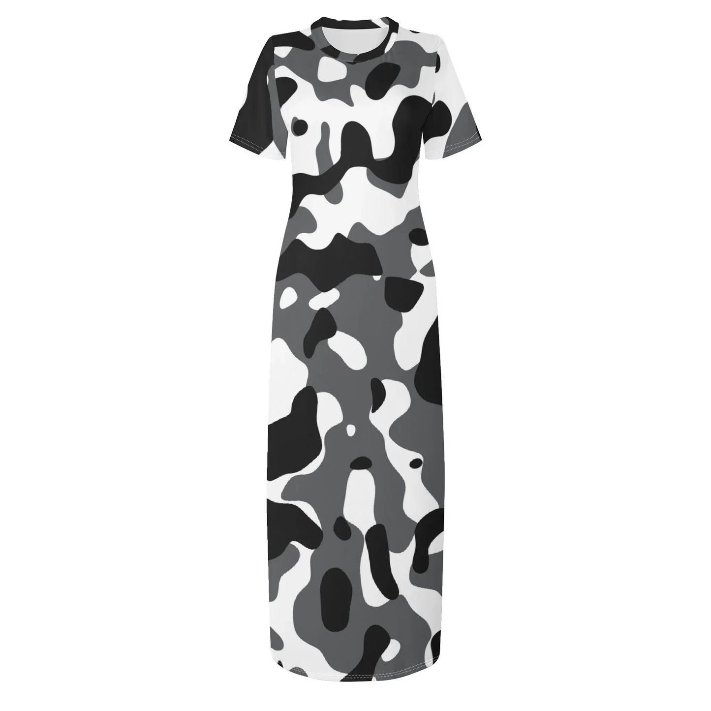 schwarz-grau-weiss-camouflage-short-sleeve-long-dress-long-dress-jlr-design-3 - JLR Design