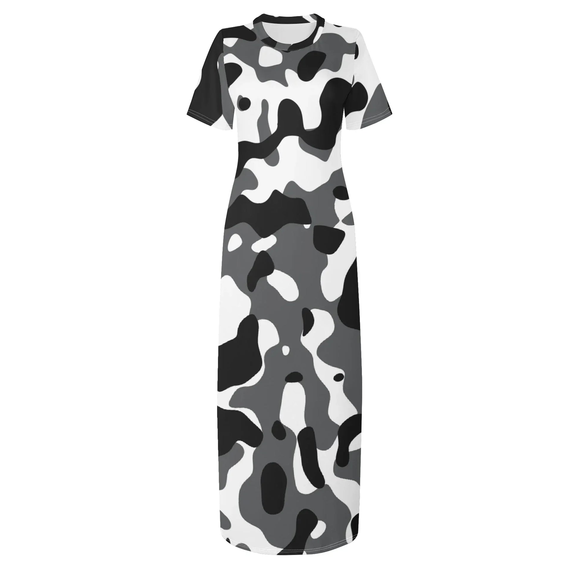 schwarz-grau-weiss-camouflage-short-sleeve-long-dress-long-dress-jlr-design-3 - JLR Design
