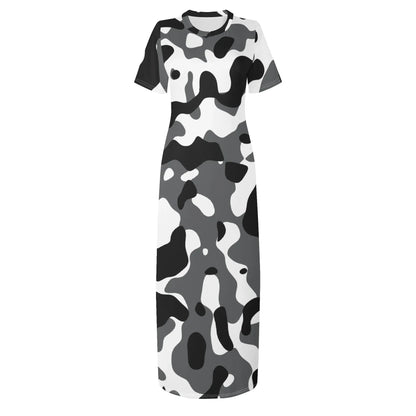 schwarz-grau-weiss-camouflage-short-sleeve-long-dress-long-dress-jlr-design-3 - JLR Design