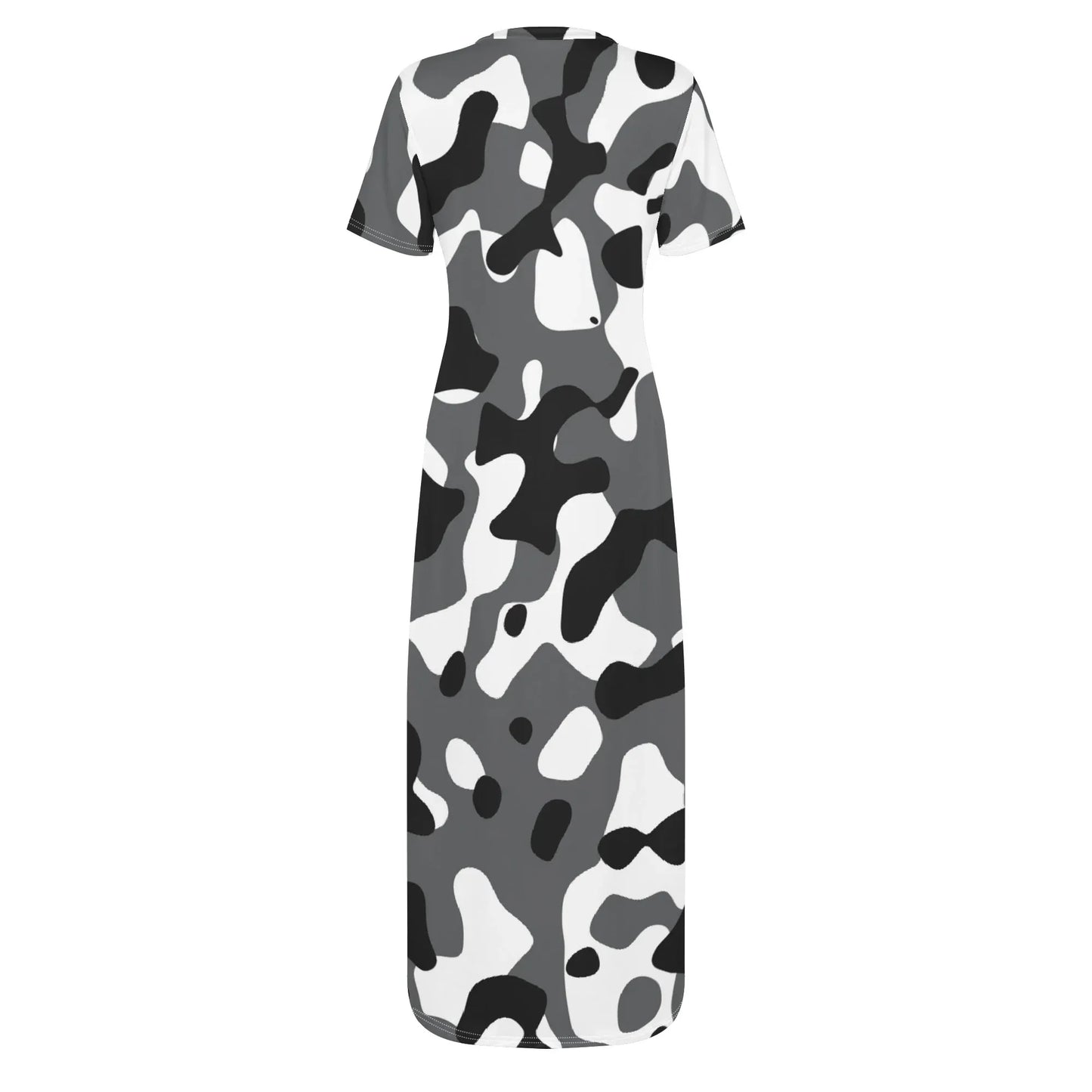 schwarz-grau-weiss-camouflage-short-sleeve-long-dress-long-dress-jlr-design-4 - JLR Design