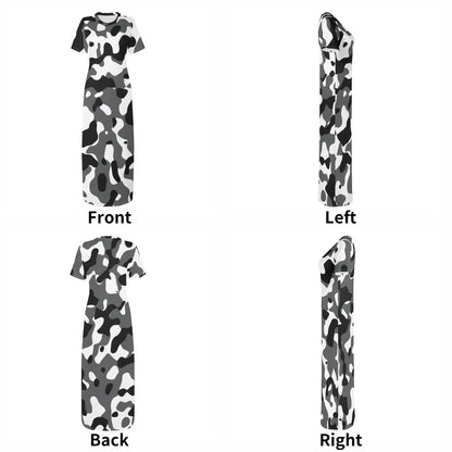 schwarz-grau-weiss-camouflage-short-sleeve-long-dress-long-dress-jlr-design-7 - JLR Design