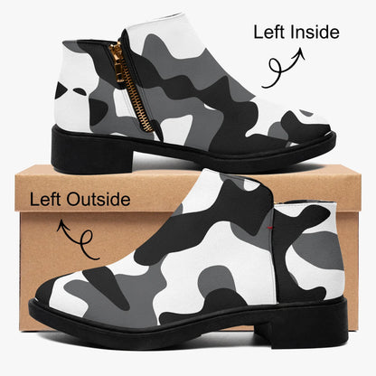 schwarz-weiss-camouflage-elegante-reissverschluss-stiefeletten-stiefeletten-jlr-design-4 - JLR Design