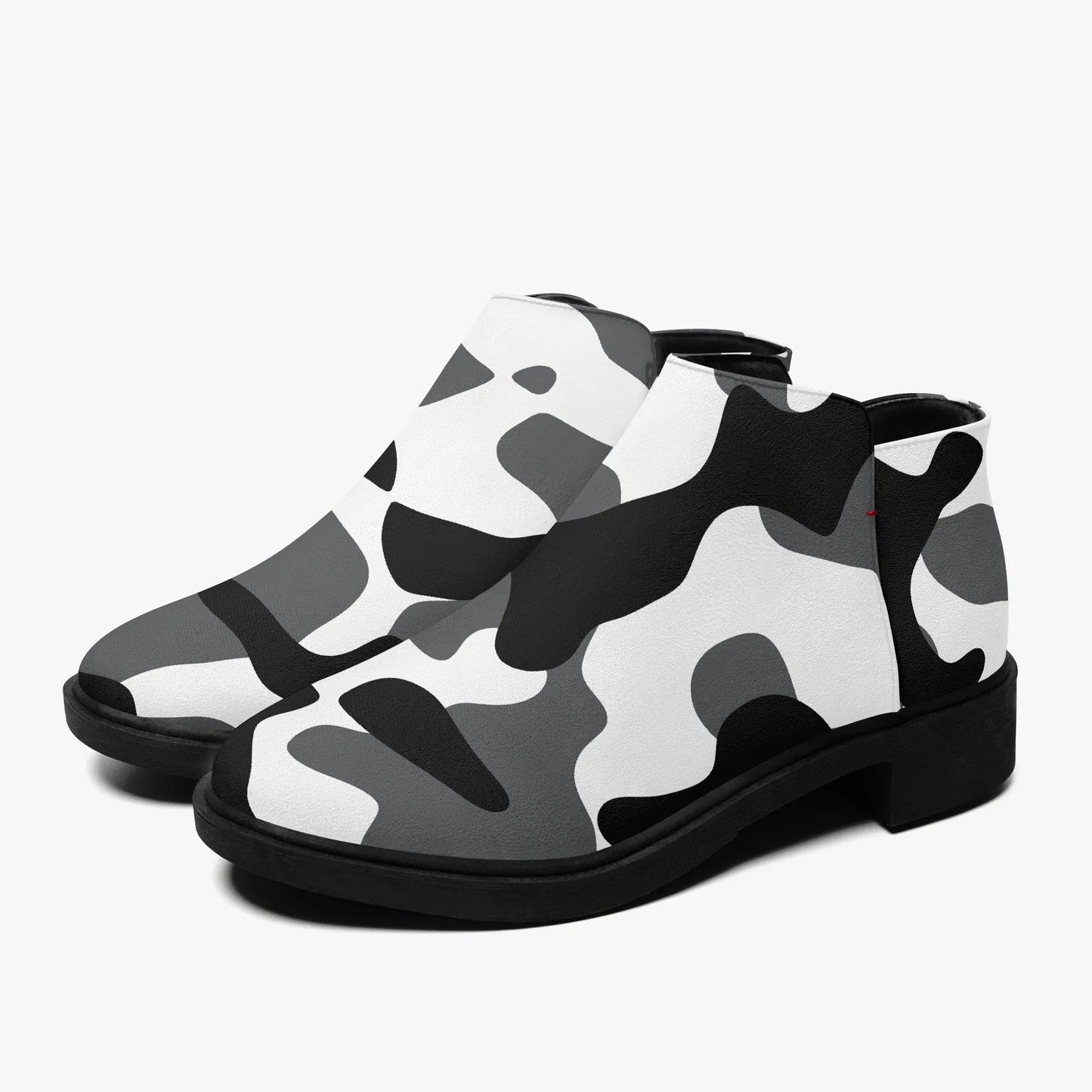 schwarz-weiss-camouflage-elegante-reissverschluss-stiefeletten-stiefeletten-jlr-design-6 - JLR Design