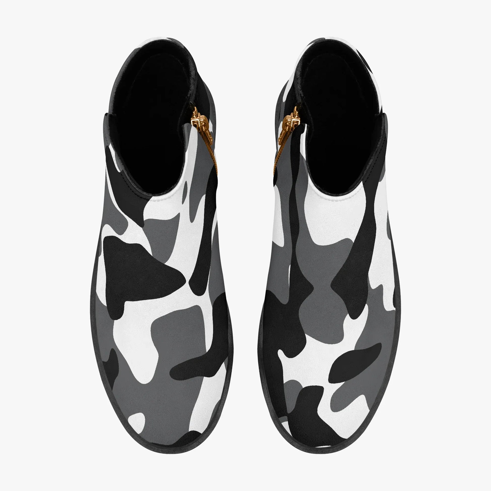 schwarz-weiss-camouflage-elegante-reissverschluss-stiefeletten-stiefeletten-jlr-design-7 - JLR Design