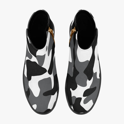 schwarz-weiss-camouflage-elegante-reissverschluss-stiefeletten-stiefeletten-jlr-design-7 - JLR Design