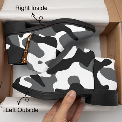 schwarz-weiss-camouflage-elegante-reissverschluss-stiefeletten-stiefeletten-jlr-design-8 - JLR Design