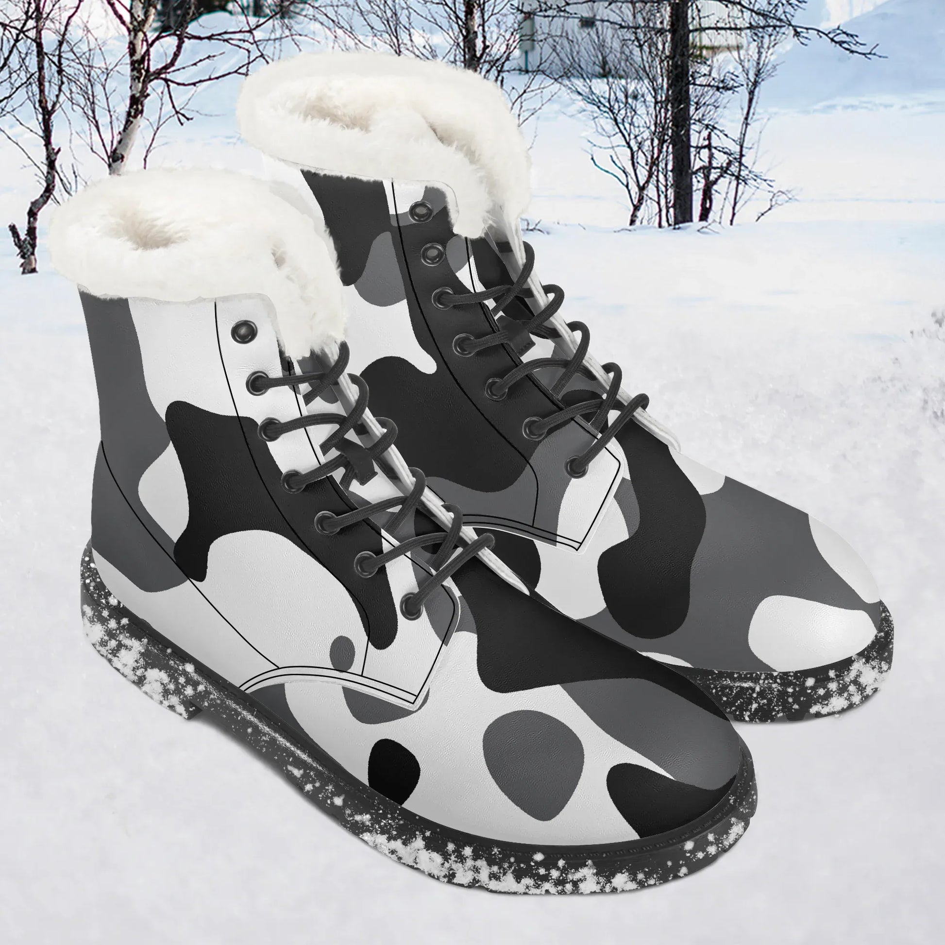 schwarz-weiss-camouflage-faux-fur-leder-boots-boots-jlr-design-1 - JLR Design