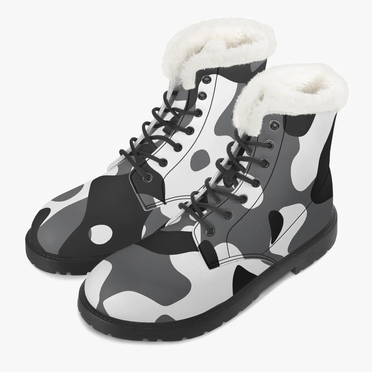 schwarz-weiss-camouflage-faux-fur-leder-boots-boots-jlr-design-2 - JLR Design