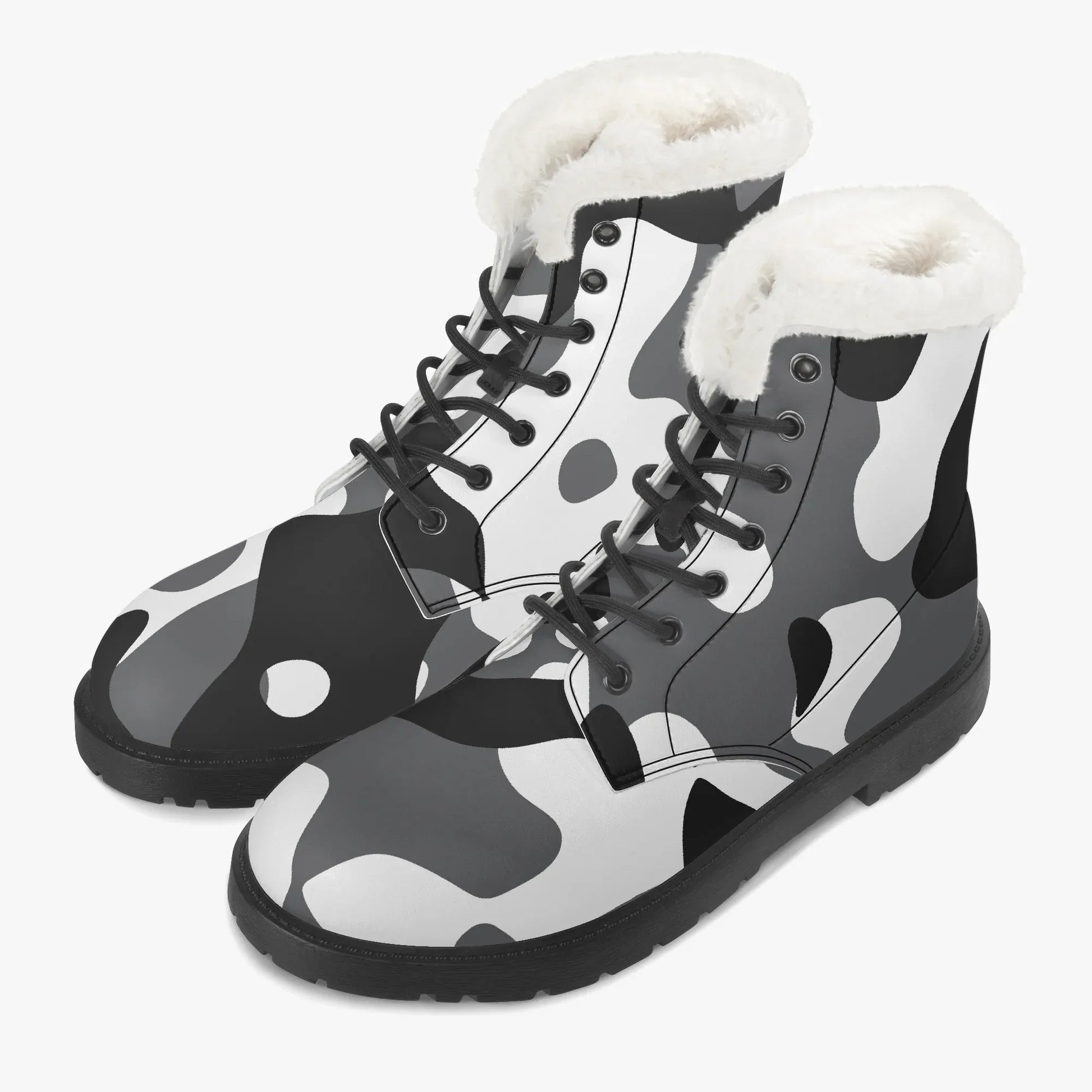 schwarz-weiss-camouflage-faux-fur-leder-boots-boots-jlr-design-2 - JLR Design