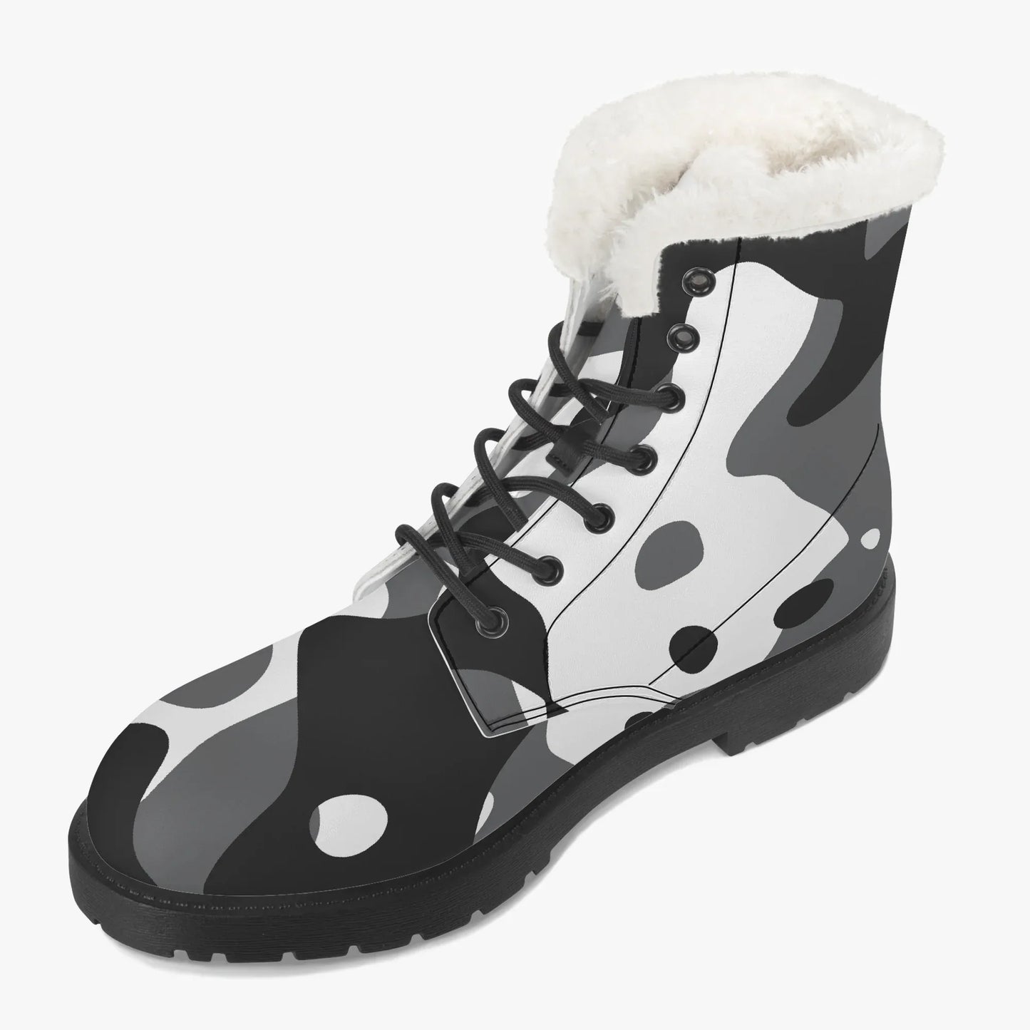 schwarz-weiss-camouflage-faux-fur-leder-boots-boots-jlr-design-3 - JLR Design