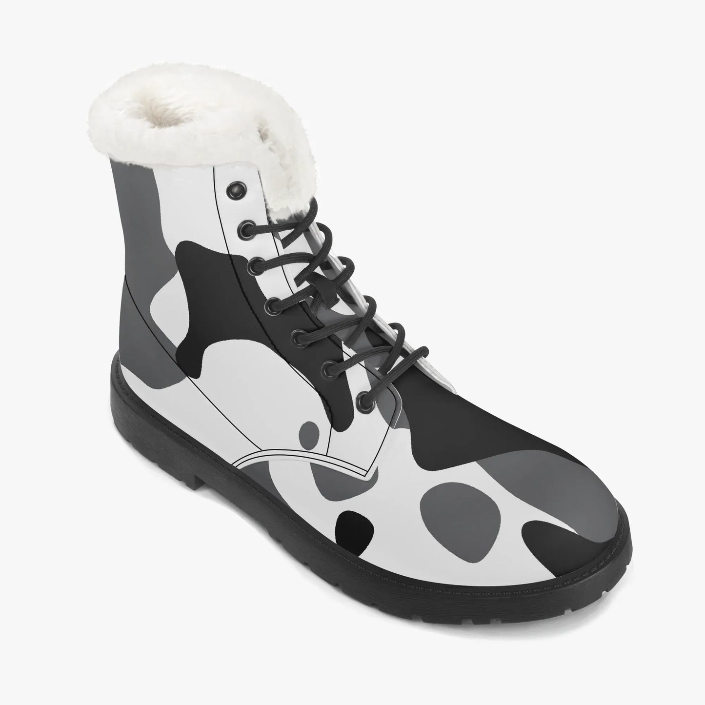 schwarz-weiss-camouflage-faux-fur-leder-boots-boots-jlr-design-7 - JLR Design