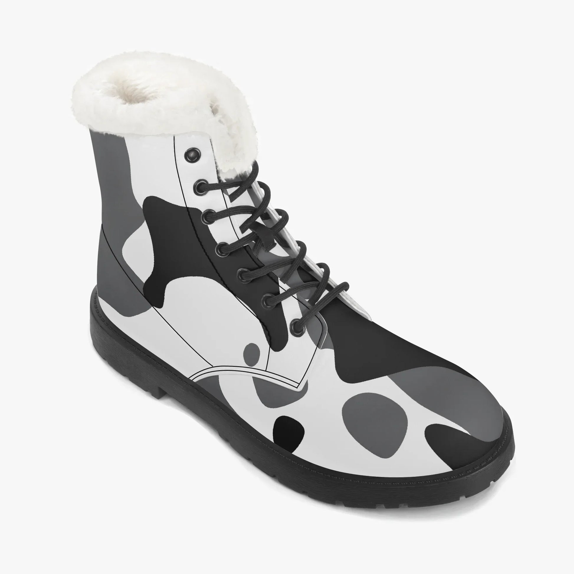 schwarz-weiss-camouflage-faux-fur-leder-boots-boots-jlr-design-7 - JLR Design