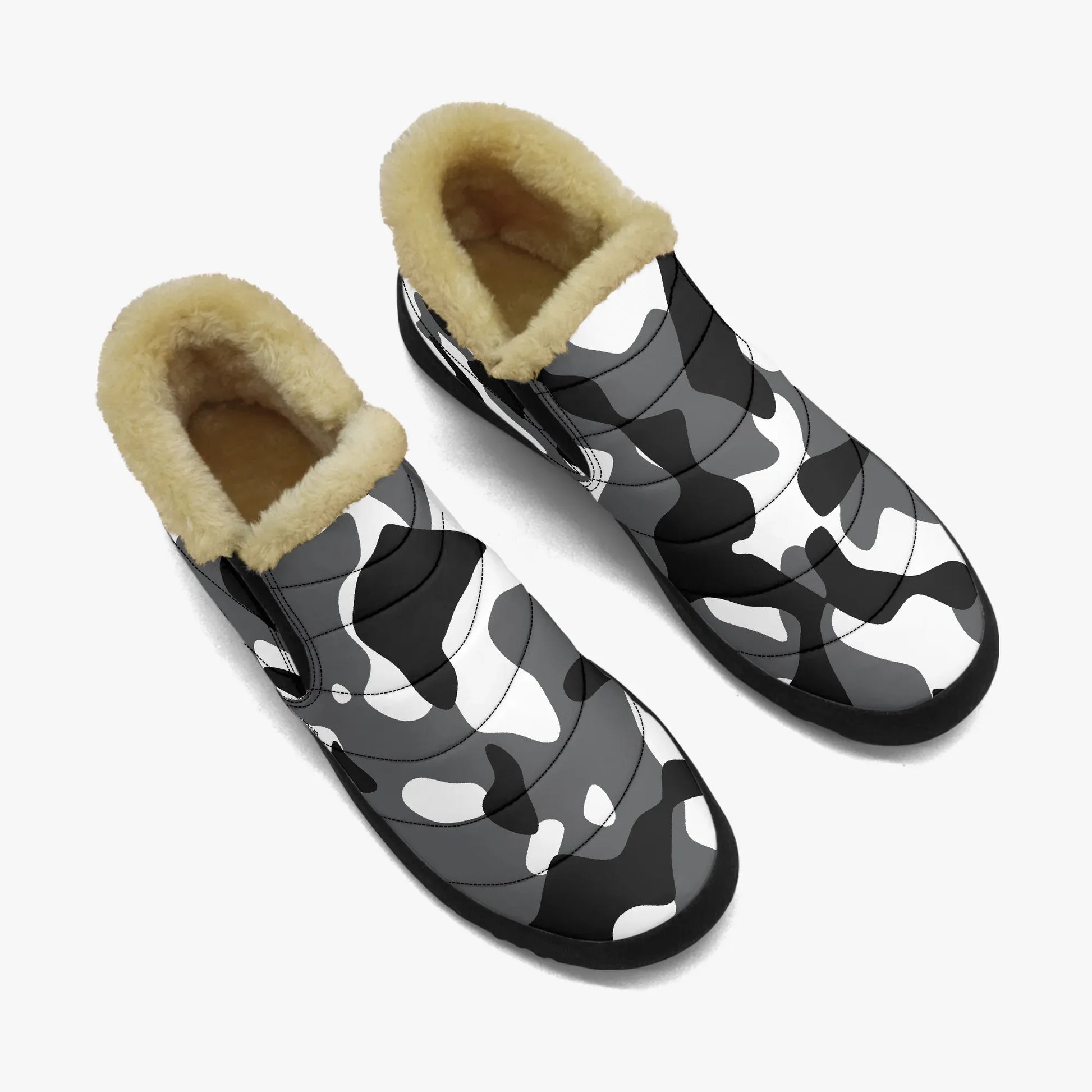 schwarz-weiss-camouflage-faux-fur-slipper-slipper-jlr-design-2 - JLR Design