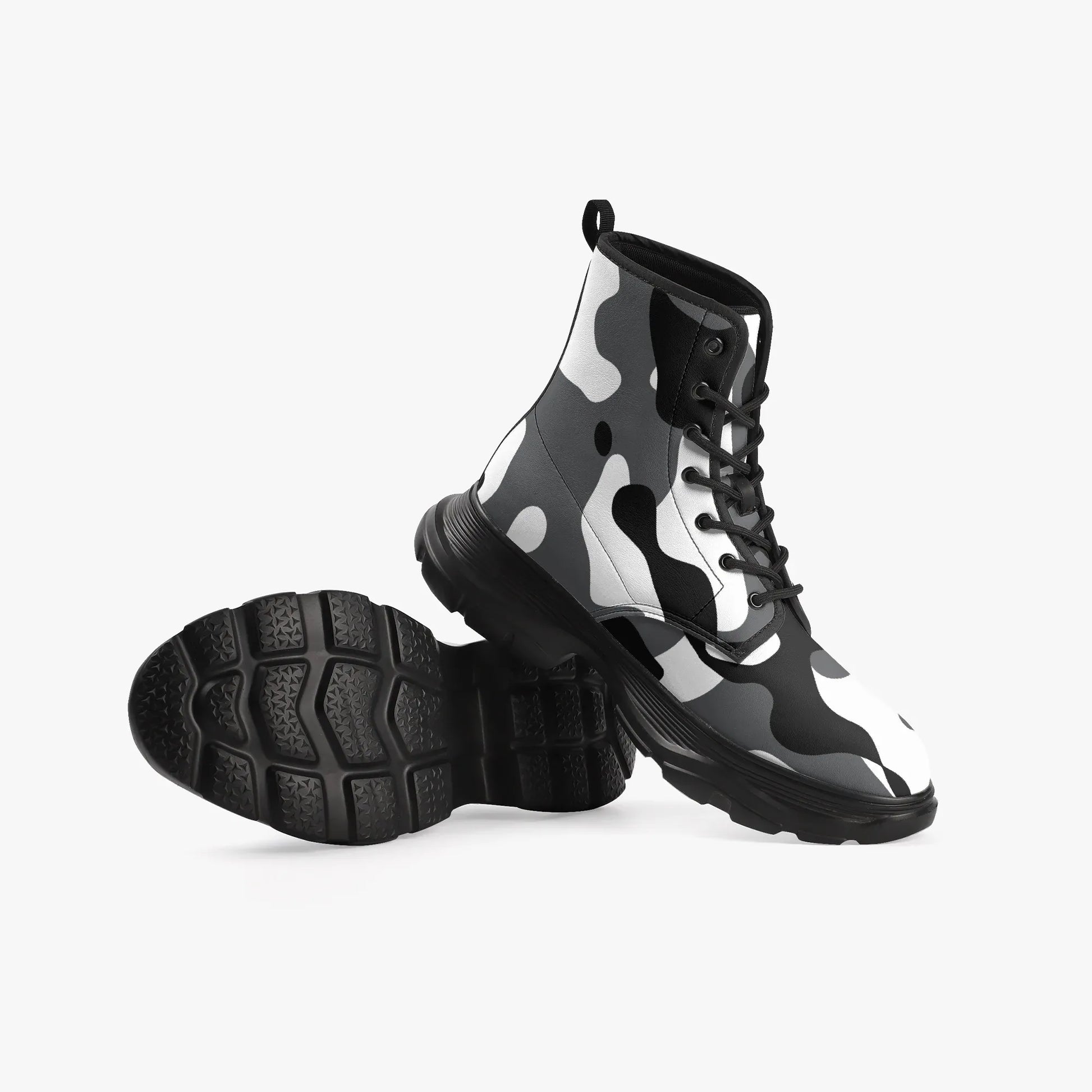 schwarz-weiss-camouflage-leather-chunky-boots-boots-jlr-design-6 - JLR Design